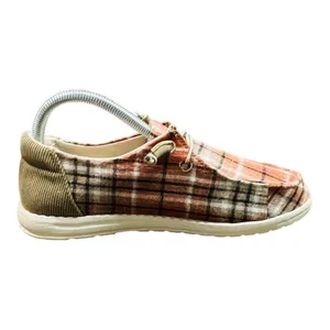 True Craft Plaid Slip On Loafers‎ Womens 7.5M Orange Brown Corduroy Comfortable Fall thumbnail 3