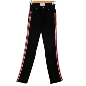 Revice Denim Black Button Fly High Rise Red Stripe Skinny Jeans Womens 25 Raw Hem thumbnail 2