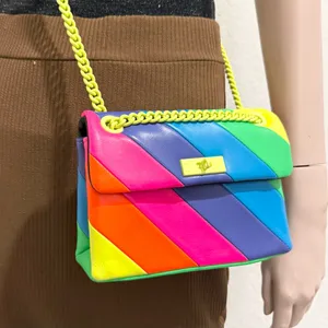 KURT GEIGER Brixton Neon Rainbow Quilt Leather Chain Shoulder Crossbody NO LOCK! thumbnail 3