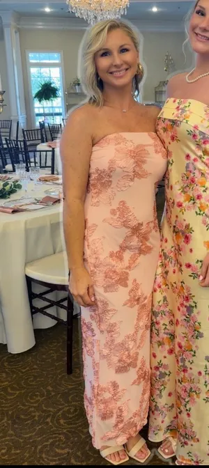 Zesica Pink Strapless Floral Midi Dress thumbnail 3