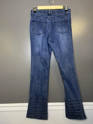 FDJ French Dressing Olivia Bootcut Jeans Womens 2 Medium Wash Pleated Hem Denim thumbnail 5