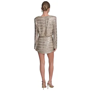 BCBG Womens Sequin Detail Striped Boat Neck Dress BD5E5180 Champaign Brown 10 thumbnail 10