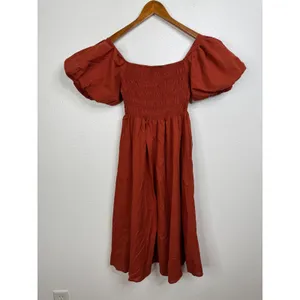 Petal + Pup Rust Orange Smocked Puff Sleeve Cotton Midi Dress Womens‎ Size 4 thumbnail 2