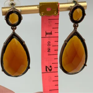 Antiqued Brown Topaz Faceted Dangle Drop Earrings Boho Festival Whimsigoth thumbnail 4