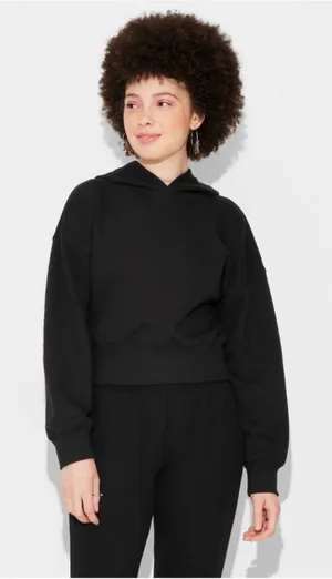 Wild Fable Black Cropped Pullover Hoodie thumbnail 1