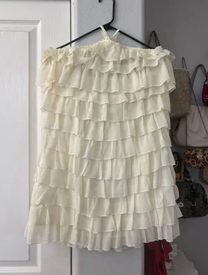 Pretty Little Thing Midi cream halter ruffle dress thumbnail 1