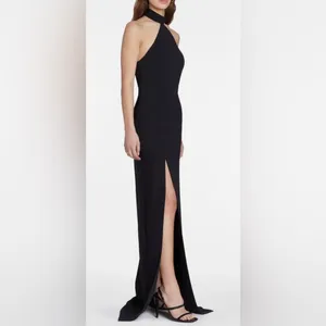 NEW Amanda Uprichard Queen Halter Maxi Gown in Black Revolve Sz S thumbnail 3