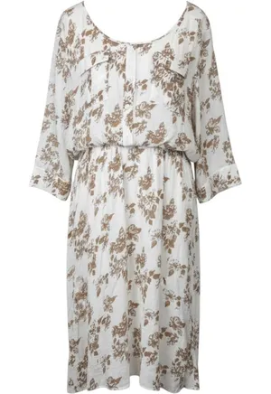 J. Gee Womens 2X Floral Midi Dress White Brown Elastic Waist Lined Cottagecore thumbnail 1