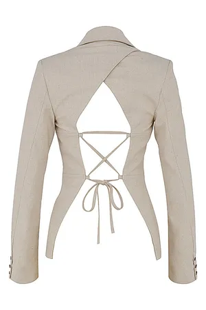 House Of CB Being White Open Back Lace Up Suit blazer Jacket Top Blouse Shirt thumbnail 2