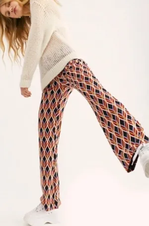 Free People Hip Hugging Jacquard Flare Pants Womens 2 thumbnail 1