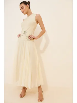GEISHA DESIGNS Anthropologie Drop Waist Embroidered Maxi Dress in Light Yellow thumbnail 10