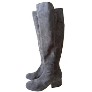 Marc Fisher LTD Grey Suede Embroidered Over The Knee Boots Block Heel Size 7M thumbnail 2