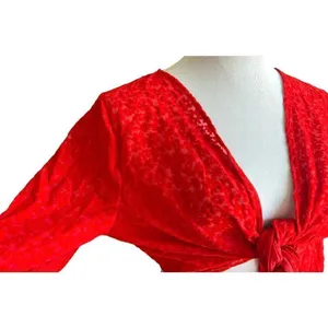 NWT Womens Wild Fable Red Floral Tie Front Bell Sleeve Shrug - Sz M thumbnail 3