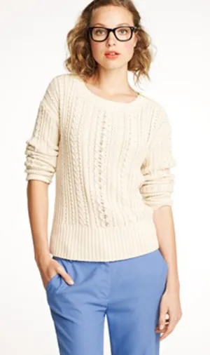 JCREW Honeycomb Cable Knit Crewneck‎ Sweater White Small thumbnail 1