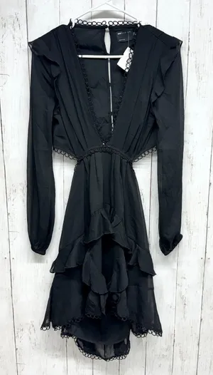 ASOS Dress Women Size 6 Mini‎ Laced Open Black Pleated Ruffled Black Summer thumbnail 1