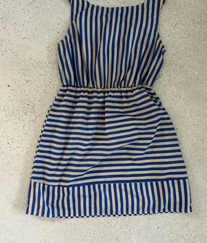 Blue and Tan Striped Dress thumbnail 1