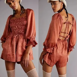 NWOT Free People cassidy romper in rust Orange Velvet Small thumbnail 2