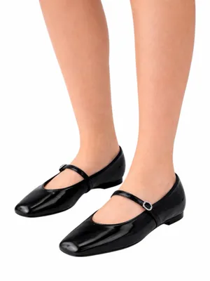 Mango Jewel Strap Glossy Mary Jane Ballet Flats Black Women Size 39/ 8.5 thumbnail 1