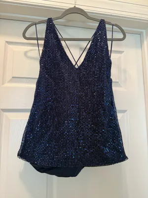 Express Navy Sequin V-Neck Spaghetti Strap Tank thumbnail 1