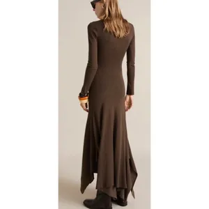 MANGO Asymmetrical Low-Knit‎ Dress Caramel Brown Long Sleeve Maxi XL thumbnail 3