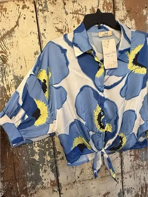 NWT in Italy floral pants and blouse set matching outfit size Medium thumbnail 4