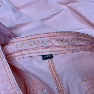 American Eagle Womens Pink Baggy Wide Leg Cargo Pants Raw Hem Size 2‎ Stretch thumbnail 6