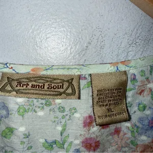 Art and Soul Button Down Peasant Floral Bohemian Pleated Lace‎ 3/4 Sleeve Top XL thumbnail 3