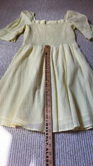 Skies Are Blue Butter Yellow Puff Sleeve Dress M thumbnail 4