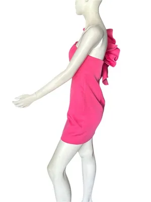 DO + BE One Shoulder Ruffle Bodycon Mini Dress Hot Doll Pink Size Medium NWT thumbnail 2