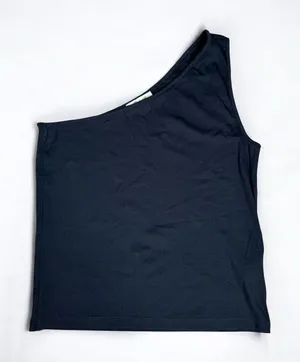Madewell One-Shoulder Ribbed Tank Top Womens XL Black Slim Stretch Fitted thumbnail 1