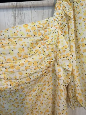 Showpo Women's US 14 Yellow Floral Off-Shoulder Puff Sleeve Mini Dress thumbnail 7