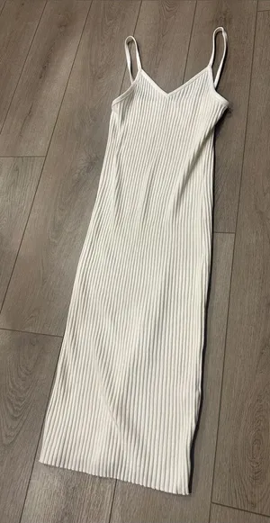Zara white ribbed tank midi dress‎ size L thumbnail 1