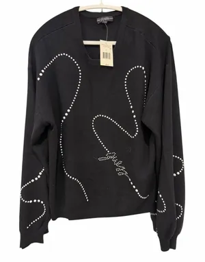 Guess Jet Black Sweater Black & White Womens Large NWT thumbnail 1