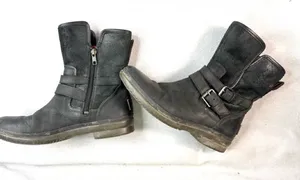 UGG 8 Moto Biker Black Genuine Leather Mid-Calf Combat Boots with Buckle Straps thumbnail 1
