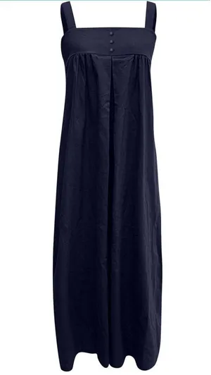 NEW Oversized Cotton Sleeveless Cotton Jumpsuit Adjustable Straps M Navy Blue thumbnail 2