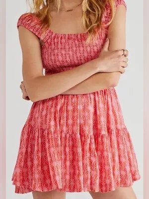 Free People Sweet Annie Mini Dress in Pink Combo Size Medium thumbnail 1