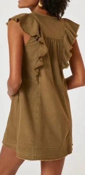 Anthropologie Pilcro Flutter-Sleeve Button Down Tunic Mini Dress Military XS thumbnail 2