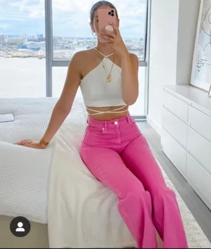 zara pink jeans  thumbnail 1
