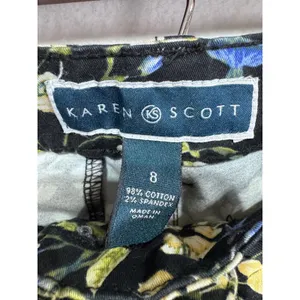 Karen Scott 8 Black Floral Capri Pants Women's‎ Stretch Cropped Cottagecore thumbnail 2