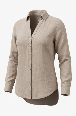 Sigrid Olsen 100% Linen Shirt Women 1X Oatmeal Beige Tunic Button Front High Low thumbnail 1