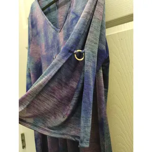 Cocomo Size Large Purple Blue Tie Dye V-Neck Slit Sleeves Slinky Tunic Top thumbnail 2