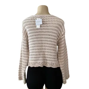 American Eagle Crochet Knit Sweater Women’s S Beige Open Knit Long Sleeve NWT thumbnail 2