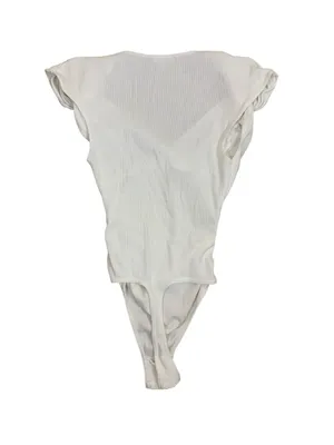 Free People Intimately White Surplice Cap‎ Sleeve Ruched Thong Bodysuit XS thumbnail 3