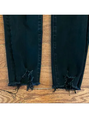 American Eagle Dream Jean Hi-Rise Jegging Distressed Raw Hem Black Skinny Jeans thumbnail 6