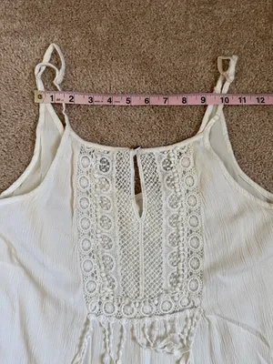 American Eagle Outfitters Tiered Off White Fringe Shift Dress. Size Small thumbnail 5