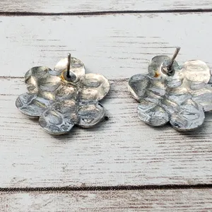 Vintage Earrings For Pierced Ears - Large Silver Tone - Tarnished thumbnail 6