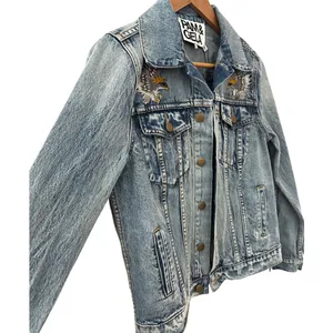 PAM & GELA Statement Denim Embroidered Jacket with Rhinestone Eagles‎ Size Small thumbnail 6