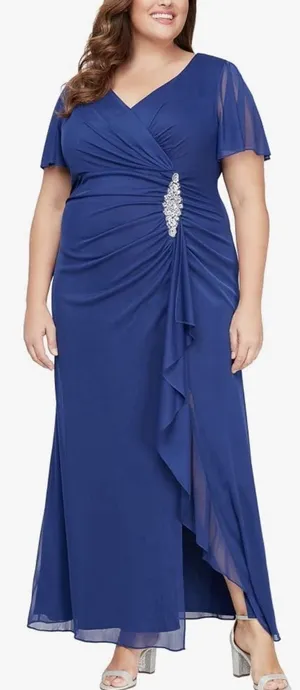 Alex Evenings Long Surplice Neckline Mother of The Bride Dress Violet Mesh thumbnail 1