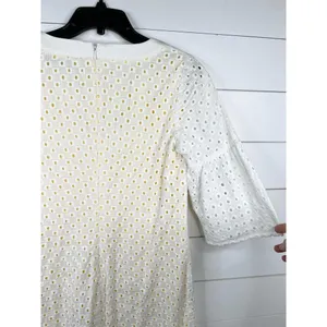 Trina Turk White Eyelet Bell Sleeve A-Line Dress Size 8 Yellow Lining Cotton thumbnail 7