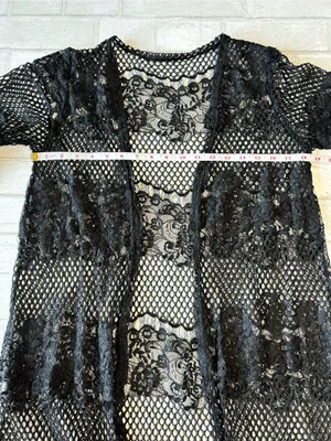 Black Sheer Lace Mesh Kimono Cardigan Beach Coverup Boho Festival thumbnail 2